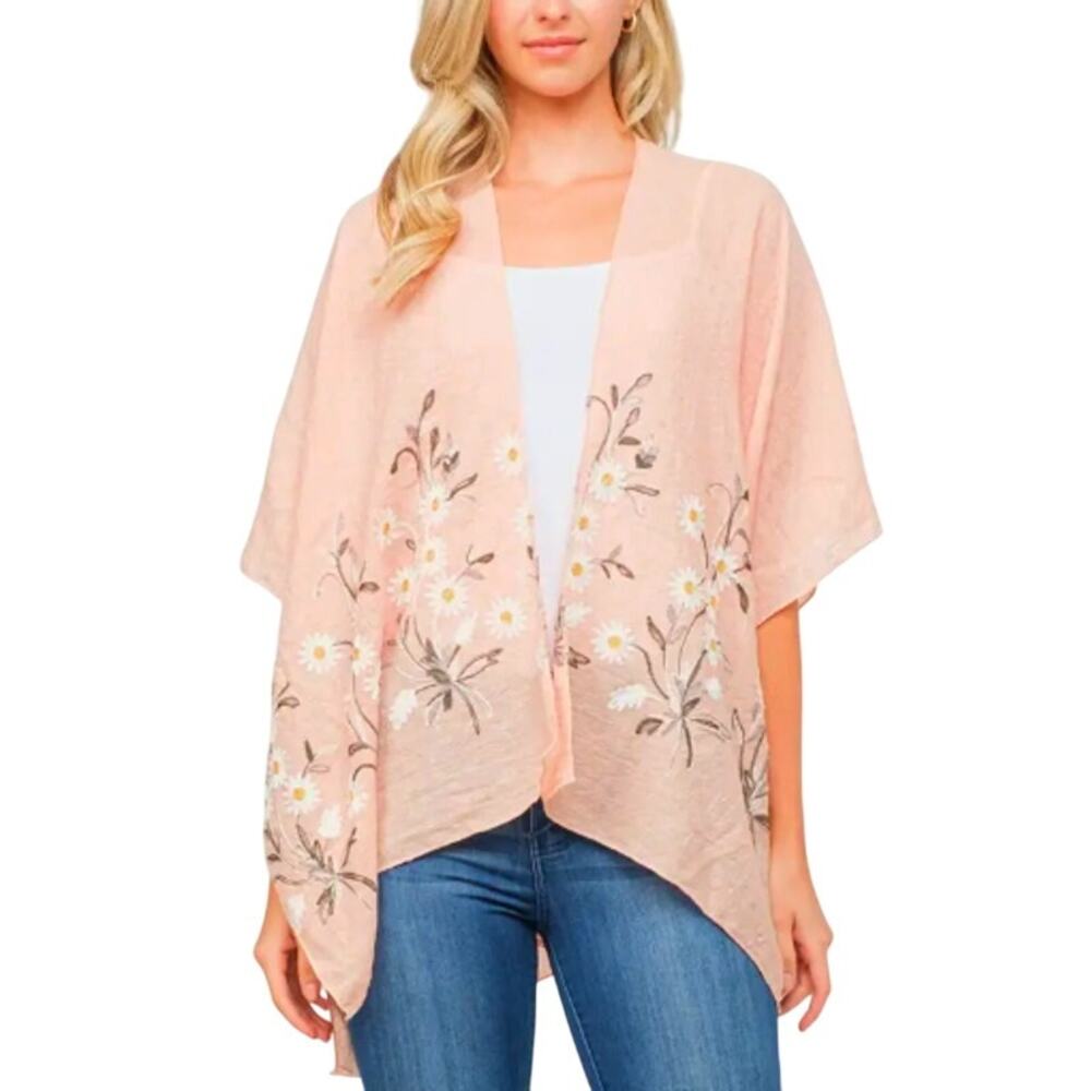 Daisy Embroidered Lightweight Short Woven Kimono